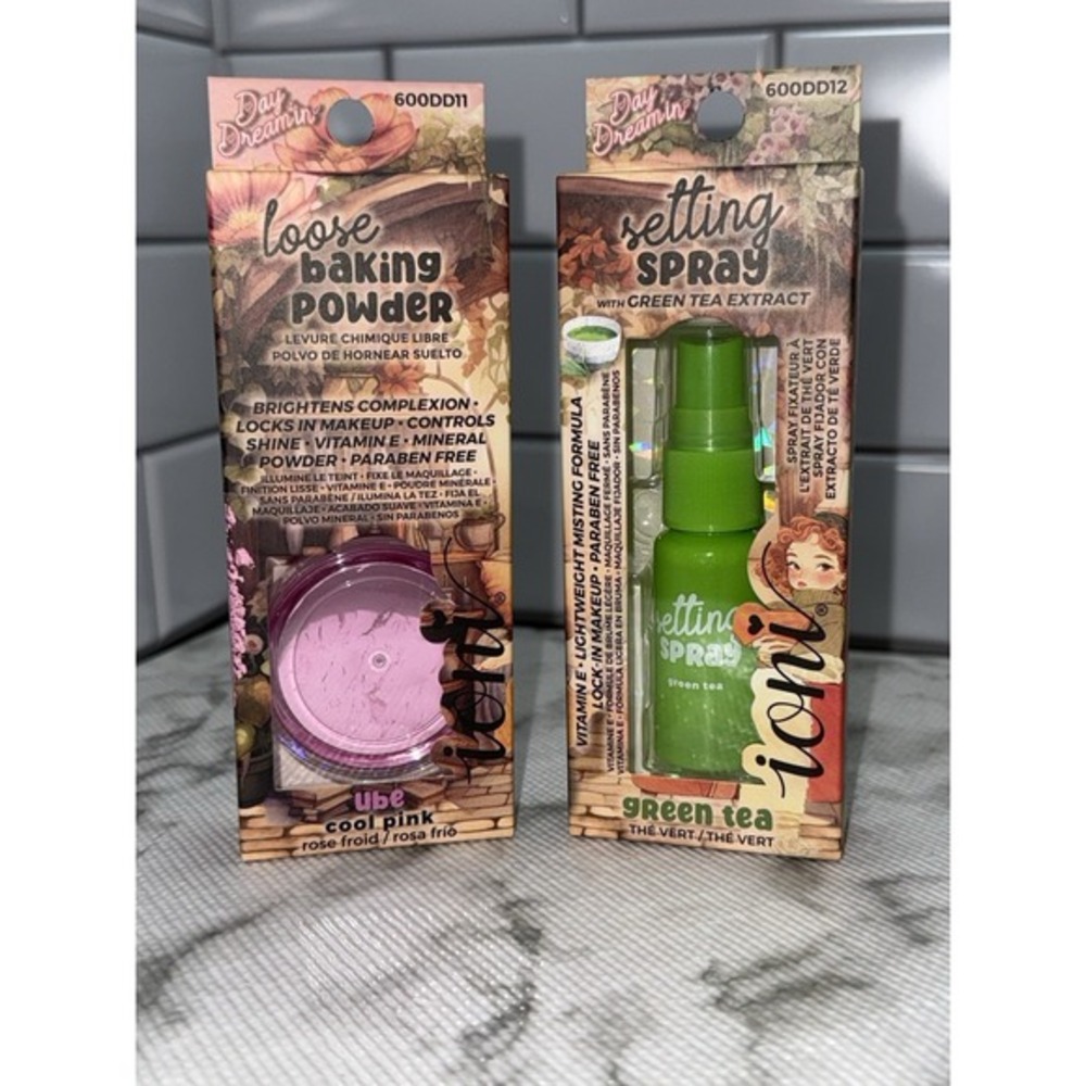 i•oni‎ Loose Baking Powder Ube Pink + Green Tea Setting Spray Set NEW